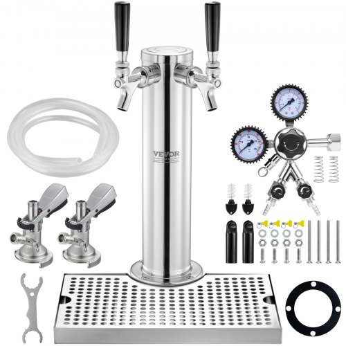 

VEVOR Kit Conversione Birra Doppio Rubinetto, Distributore Torre Birra per Fusti in Acciaio Inossidabile Regolatore W21,8 Doppio Manometro Accoppiatore Fusti, Vassoio Gocciolamento Birra per casa