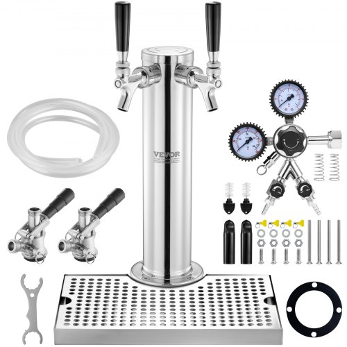 

VEVOR Kit Spillatore Birra a Doppio Rubinetto, Dispenser Torre Birra per Fusti in Acciaio Inossidabile con Regolatore W21.8 Doppio Manometro e Accoppiatore Fusti S-System