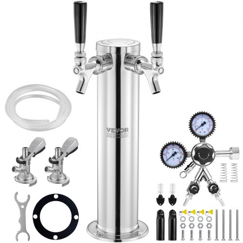 

VEVOR Kit Spillatore Colonna Birra a 2 Rubinetti in Acciaio Inossidabile, Rubinetto Birra con Regolatore a Doppio Manometro W21.8, Accoppiatore per Fusti Sistema A