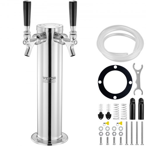 

VEVOR Dispenser a torre per birra alla spina con doppio rubinetto, Torre per birra in fusti in acciaio inox, Kit spillatore birra artigianale rubinetti a chiusura automatica per feste, bar