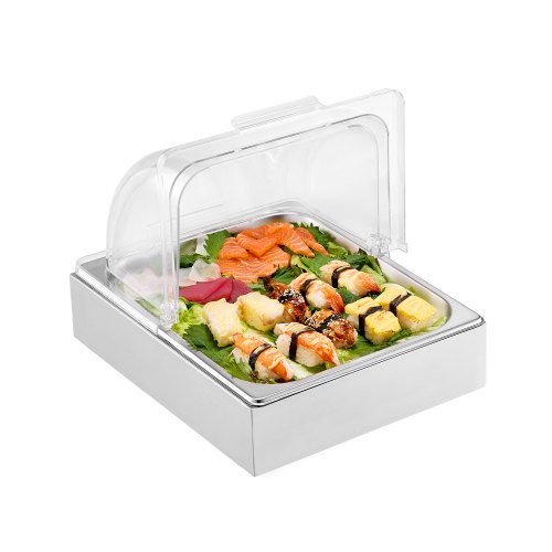 

VEVOR Contenitore Espositivo per Servire Cibo da Banco, Vassoio per Servire Cibo in Acciaio Inox 1 x 1/2 Teglia, Espositore per Dispensatori di Condimenti a Buffet con Coperchio Trasparente per Festa