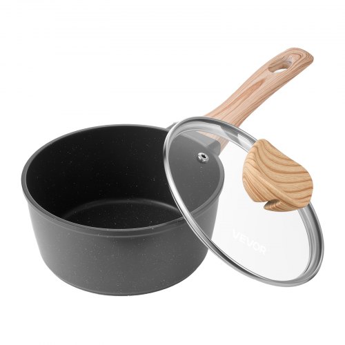 

VEVOR Casseruola Antiaderente da 1,42 L con Coperchio in Vetro Temperato, Pentola per Zuppa Verdure Salsa con Manico Rimovibile, Casseruola in Lega di Alluminio, Nera