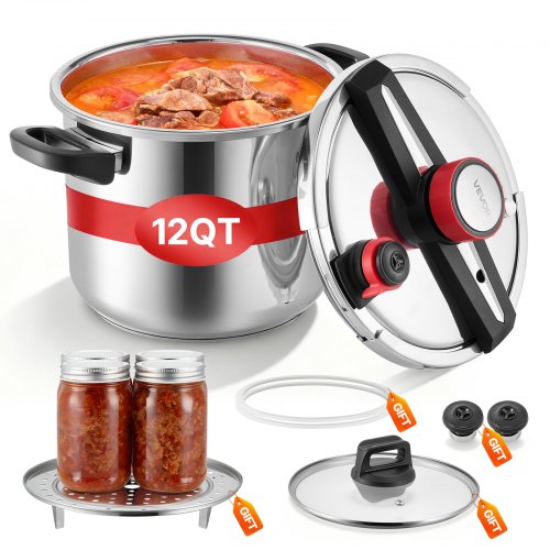 

VEVOR Pentola a Pressione da 11 Litri in Acciaio Inossidabile, con Griglia per la Cottura a Vapore, Coperchio in Vetro Temperato, Tre Impostazioni di Pressione per Carne, Fagioli, Riso, Zuppa