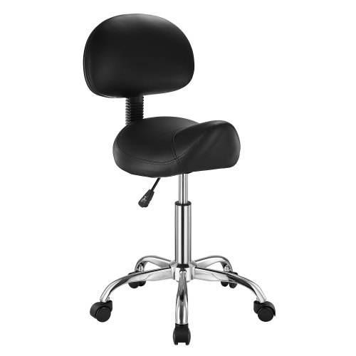 

VEVOR Sgabello da Sella con Ruote Supporto per la Schiena, Capacità 204 kg, Sgabello Ergonomico Girevole in Pelle PU Ispessita Regolabile in Altezza per Salone, Massaggi, Clinica, Nero