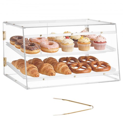 

VEVOR Vetrina per Pasticceria Portapane, Espositore per Panetteria Torte Dolci Pani in Acrilico per Bar, Vetrina per Torte con Porta Posteriore Magnetica 2 Ripiani per Biscotti 526 x 400 x 305 mm