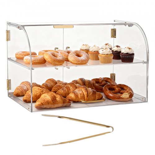 

VEVOR Vetrina per Pasticceria da Banco, Espositore Portapane per Panetteria Commerciale a 2 Ripiani in Acrilico Vetrina per Torte Biscotti con Porta Posteriore magnetica 558 x 355 x 355 mm