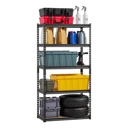 

VEVOR Scaffale Portaoggetti,Scaffale Portaoggetti a 5 Livelli, Ripiani in Metallo Regolabili, Scafandro per Cucina, Magazzino, Seminterrato, Scaffalatura Nero 907 kg, 406 x 813 x 1596 mm