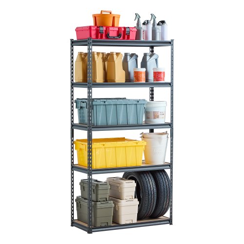 

VEVOR Scaffale Portaoggetti,Scaffale Portaoggetti a 5 Livelli, Ripiani in Metallo Regolabili, Scafandro per Cucina, Magazzino, Seminterrato, Scaffalatura Nero 907 kg, 406 x 914 x 1813 mm