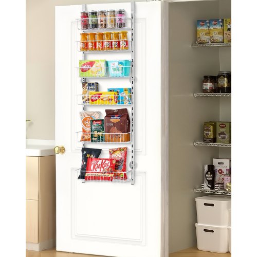 

VEVOR Organizzatore per Dispensa Sopra Porta, Organizzazione e Stoccaggio della Dispensa 6 Ripiani, Porta Spezie Sospeso in Acciaio Resistente, Ripiani Regolabili per Condimenti Parete Bianco