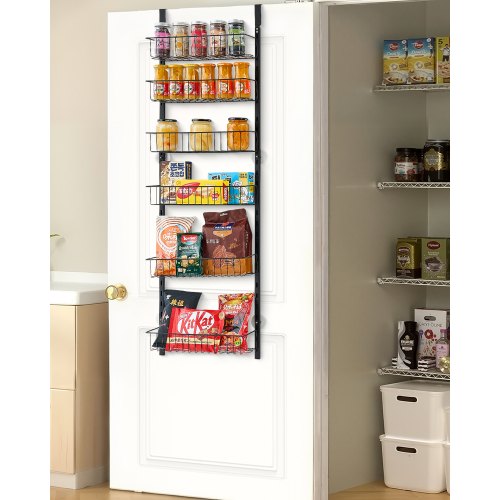

VEVOR Organizzatore per Dispensa Sopra Porta, Organizzazione e Stoccaggio della Dispensa 6 Ripiani, Porta Spezie Sospeso in Acciaio Resistente, Ripiani Regolabili per Condimenti Parete Nero