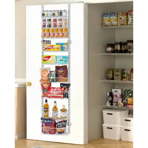 

VEVOR Organizzatore per Dispensa Sopra Porta, Organizzazione Stoccaggio della Dispensa 9 Ripiani, Porta Spezie Sospeso in Acciaio Resistente, Ripiani Regolabili per Condimenti Parete, Bianco