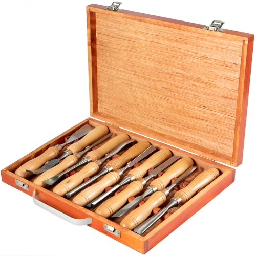 

VEVOR Scalpello Legno 12 Pezzi 3,75Pollici/9.5CM Set di Scalpelli Tornio Legno Scalpello per Tornitura del Legno Intaglio Del Legno con Manici in Legno