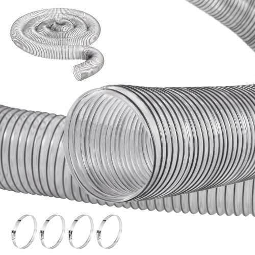 

VEVOR Tubo Flessibile Raccolta Polvere Lunghezza 6100mm Tubo Flessibile Trasparente Antiforatura in PVC Bobina di Filo in Acciaio al Carbonio per Troncatrice da Tavolo, Troncatrice a Nastro, Pialla