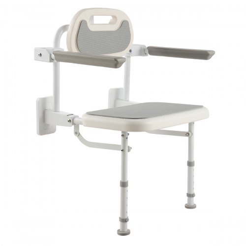

VEVOR Sedia da Doccia pieghevole da Parete carico 150 kg, con Schienale Braccioli e Gambe Regolabili, Sedile da Doccia Ribaltabile da 457 mm in HDPE con Struttura in Acciaio Inox per Adulti e Anziani