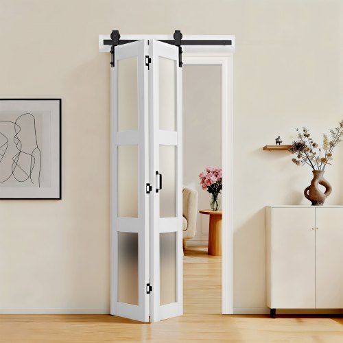 

VEVOR Porta Scorrevole a Soffietto da 914 x 2134 x 35 mm, in MDF con Ante Scorrevoli a Soffietto in Vetro Temperato e Kit Ferramenta, Pannelli di Porta Preassemblati per Camera da Letto, Guardaroba