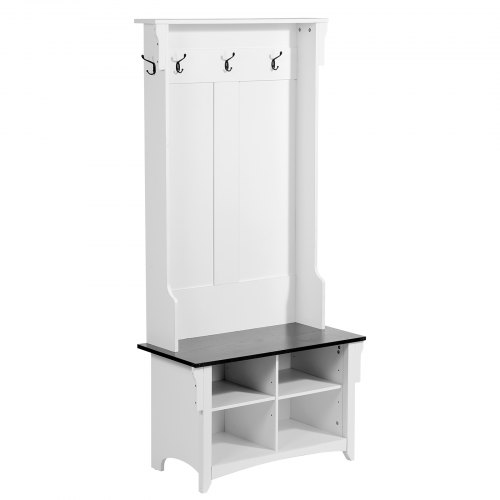 

VEVOR Appendiabiti in Legno, Mobile da Ingresso con Panca e Portascarpe, Appendiabiti da Terra, Guardaroba con Ripiani Regolabili, 5 Ganci e Striscia Luminosa USB, per Corridoio, Appendiabiti Casa