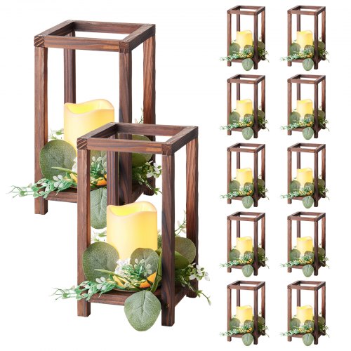 

VEVOR Set Centrotavola Lanterna in Legno 12 Pezzi Portacandele Lanterna in Legno Candele LED Senza Fiamma, Ghirlande di Foglie di Eucalipto per Decorazioni da Tavolo Carico 6,08 kg per Matrimoni