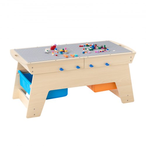 

VEVOR Set Tavolo da Attività in Legno, Tavolo da Gioco Reversibile con 3 Contenitori 200 Mattoncini, con Spazio di Archiviazione Capacità 150 kg, Ampio Spazio di Archiviazione, Naturale