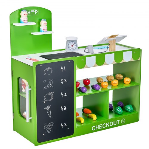 

VEVOR Set da Gioco per Bambini in Legno di Alta Qualità 81,5 x 30,7 x 85 cm con Borsa della Spesa, Negozio di Giocattoli con Nastro Trasportatore, Scanner, Registratore di Cassa, Scala Realistica