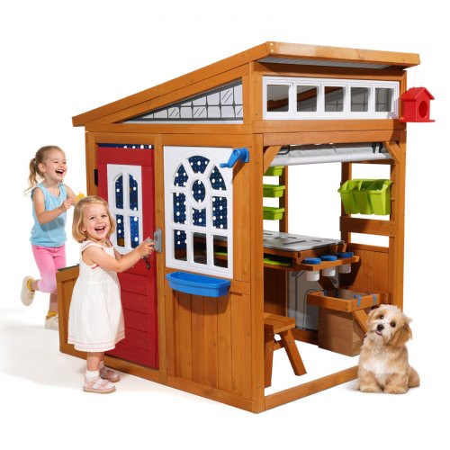 

VEVOR Casetta da Gioco per Bambini in Legno di Cedro con Nido Uccello Campanello e Cestino, Set di Pareti a Gravità, Borsa Portaoggetti, Davanzale, Casetta per Bambini dai 3 ai 10 Anni