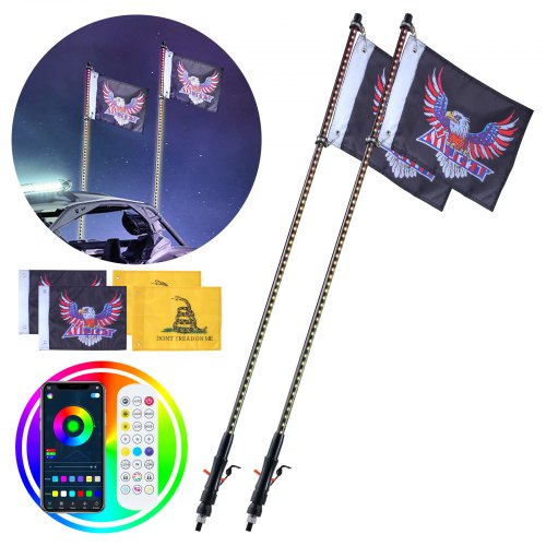 

VEVOR Frusta Luminosa 2 PZ LED Frusta Luminosa 930 mm APP e Telecomando RF Fruste Illuminate da Caccia RGB Impermeabili, Luci a Frusta a LED, 4 Bandiere per UTV ATV Motociclette RZR Camion Fuoristrada