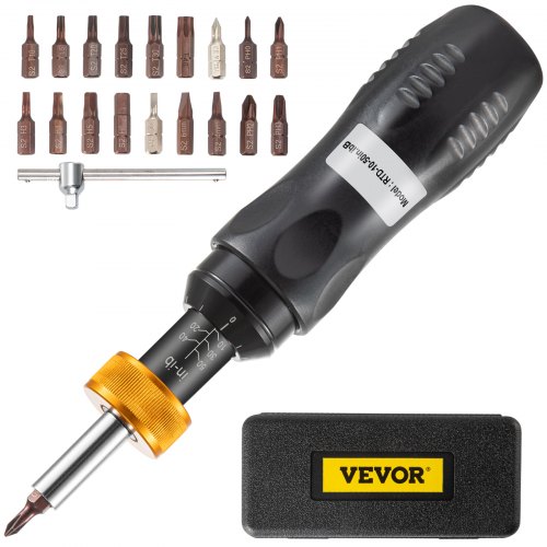 

VEVOR Set di Chiavi Dinamometriche 1/4", Intervallo di Regolazione Coppia da 10 a 50 in-lbs, Intervallo di Coppia Preciso Fino a ±5%, Cacciavite Dinamometrico con Incremento con 18 Punte Custodia