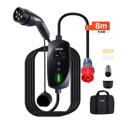 

VEVOR Caricabatterie Portatile per Auto Elettriche Tipo 2, Colonnina Portatile Caricatore per Veicoli Elettrici Trifase Cavo Ricarica 8 m Spina CEE16 Schermo LCD, Stazione Ricarica per Auto Elettriche