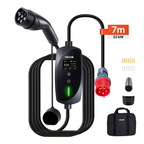 

VEVOR Caricabatterie Portatile 22 kW per Auto Elettriche Tipo 2, Colonnina Portatile Caricatore Stazione Ricarica per Veicoli Elettrici 32A Trifase Cavo di Ricarica 7 m Spina CEE32 Schermo LCD