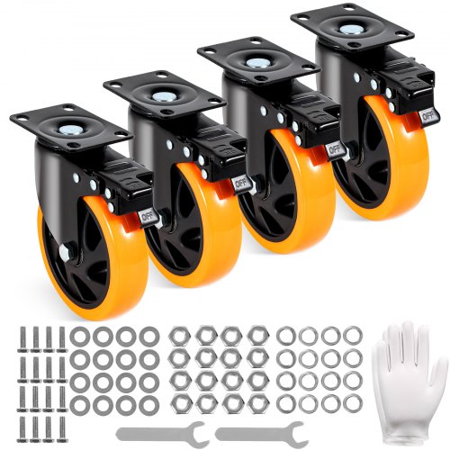 

VEVOR Ruote Girevoli Set di 4 Rotelle per Mobili Industriali Ruote Silenziose in PVC Diametro da 127mm con Freno di Bloccaggio A/B Capacità di Carico 204kg per Rotella per Carrelli da Banco da Lavoro