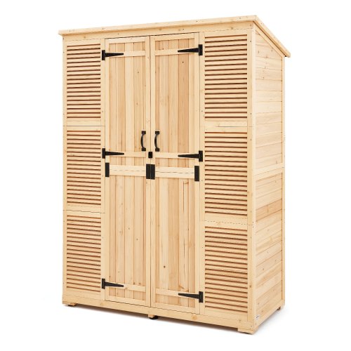 

VEVOR Capannone Portaoggetti per Esterni in Legno, Capannone Porta Attrezzi da Giardino con Tetto Impermeabile e Struttura in Metallo Doppie Oorte Ripiani e Pavimento, Capannone 1473x680x1980 mm