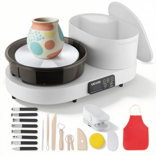 

VEVOR Tornio Ceramica da Banco Elettrico Bianco 450W con Pedale, Piatto Girevole in Alluminio da 28cm, Velocità Regolabile da 30 a 300 giri/min, per Artigianato Fai Da Te Lavorazione Creta Argilla