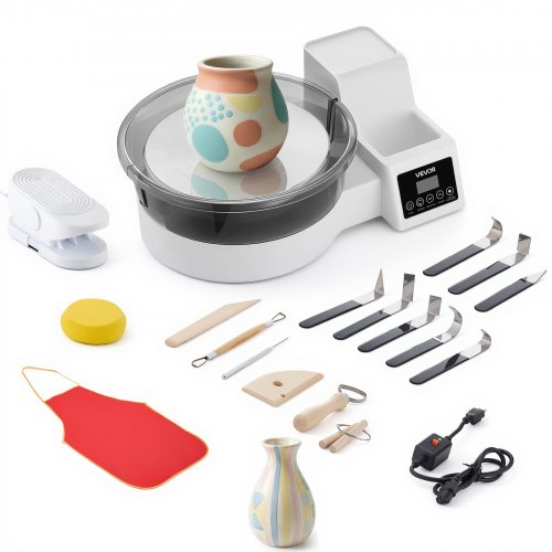 

VEVOR Tornio Elettrico Bianco per Lavorazione Argilla 450 W con Pedale, Piatto Girevole in Alluminio da 28cm, Velocità Regolabile da 30 a 300 giri/min, Vasca Rimovibile, per Principianti Ceramisti