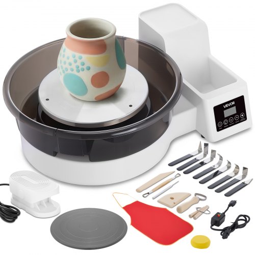 

VEVOR Tornio da Ceramica Elettrico Bianco da 450W con Pedale, Piatti Girevoli da 36 e 28 cm, Velocità Regolabile da 30 a 300 giri/min, Vasca Rimovibile, per Principianti Lavorazione Argilla Creta