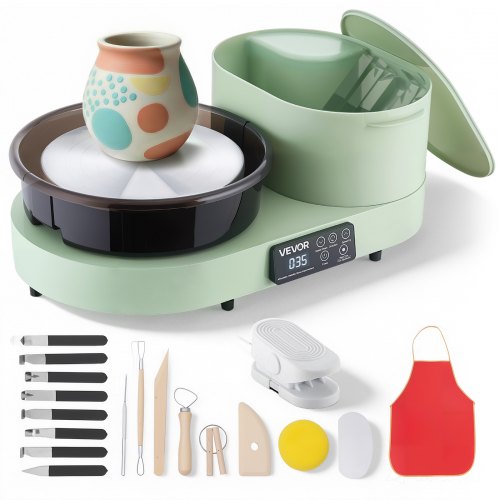 

VEVOR Tornio per Argilla in Alluminio Piatto da 28cm Colore Verde, Tornio da Banco Elettrico da 450W con Pedale, Velocità Regolabile da 30 a 300 giri/min, per Creta Principianti Artigianato Fai Da Te