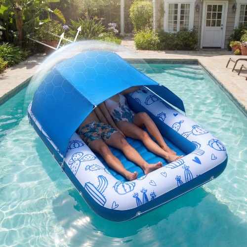 

VEVOR Gonfiabile Galleggiante da Piscina con Parasole UPF 50+, Sdraio Galleggiante 209 x 140 cm per Piscina Spiaggia Carico max 250 kg, Materassino Gonfiabile sull'Acqua 2090 x 1400 x 900 mm