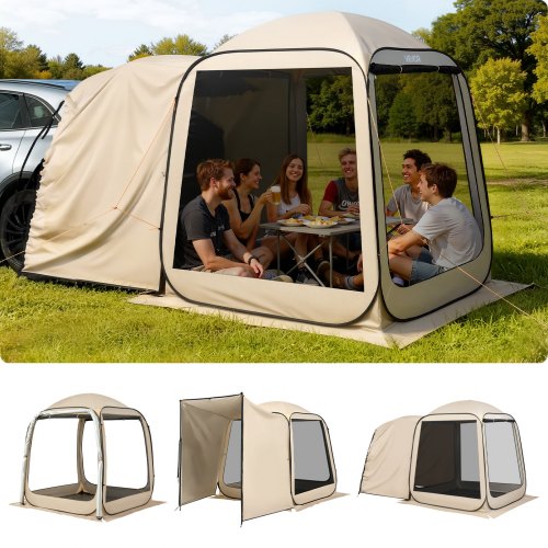 

VEVOR Tenda da Campeggio da 1825 x 1825 x 2200 mm, Tenda da Portellone Posteriore per SUV da 4-6 Persone, con Zanzariera e Borsa per il Trasporto, Lati in Rete, per Giardino, Attività all'Aperto