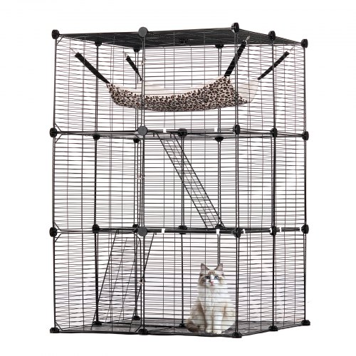 

VEVOR Grande Gabbia per Gatti a 3 Livelli, 711 x 711 x 1041 mm, Recinto Gatti Fai da Te in Filo Metallico Staccabile, con Amaca 2 Scale a Rampa, per Esercizio al Chiuso e Aperto, Facile Montare, Nero