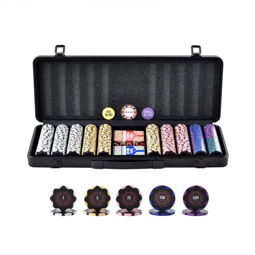 

VEVOR Set di Fiches da Poker, Set Poker 500 Pezzi, Set Completo Fiches Carte da Giochi in Argilla con Valigetta in ABS, Fiches da Poker 9-10 Giocatori, Carte, Bottoni Dadi per Texas Hold'em, Blackjack