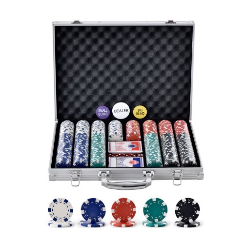 

VEVOR Set di Fiches da Poker, Set Poker 500 Pezzi, Set Completo Fiches da Carte da Giochi con Valigetta in Alluminio, Fiches da Poker 9-10 Giocatori, Carte, Bottoni Dadi per Texas Hold'em, Blackjack