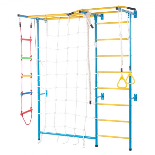 

VEVOR Spalliera Struttura per Arrampicata su Parete Ginnastica per Bambini con Scala in Acciaio al Carbonio Maniglia 9 livelli, Barra per Trazioni, Scala in Corda Anelli, Portata 100 kg, Multicolore
