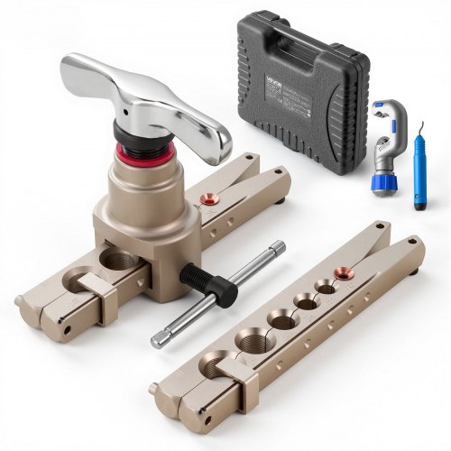 

VEVOR Strumento di Svasatura HVAC, Kit di Strumenti per Svasatura Singola Eccentrica a 45° per Tubi in Rame e Alluminio 6-19 mm (1/4"-3/4"), con Morsetti Metrici e SAE, Tagliatubi e Cassetta Attrezzi