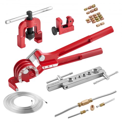 

VEVOR Kit di Strumenti per Svasatura Singola a 45° dei Tubi Freno, Kit di Utensile per Espansione dei Tubi Freno Rivestito in Rame 7,6 m x 4,76 mm, con Piegatubi 3 in 1 Pratici e Tagliatubi Incluso