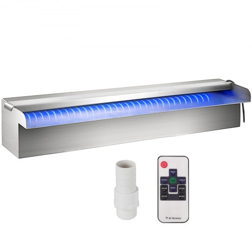 

VEVOR Scarico a Cascata per Piscina 30x11,5x8 cm in Acciaio Inox con Striscia LED Colorata, Connettore per Tubo Flessibile, Telecomando, Resistente alla Corrosione per Laghetto, Giardino Esterno