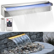 VEVOR Fontana per Piscina a Cascata, Fontana per Piscina Rettangolare, Costruita in Acciaio Inossidabile Laghetto per Cascata, Fontana a Cascata da Giardino (45 CM con LEDs)