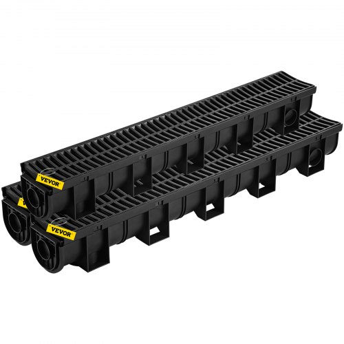 

VEVOR Sistema di Drenaggio Trincea HDPE da 15 x 13 x 100 cm, Canale di Drenaggio con Griglia in Plastica del Pavimento del Garage Nera, Griglia con 3 Tappi di Chiusura, per Giardino
