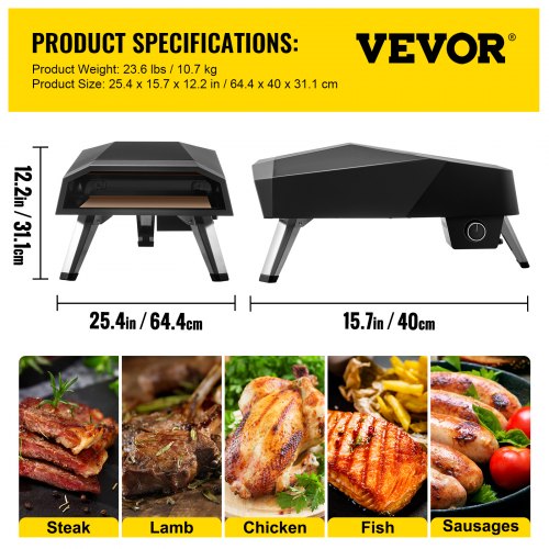 VEVOR VEVOR Forno a Gas per Pizza da Esterno Giardino Grill Acciaio Inox  64x40x31cm | VEVOR IT