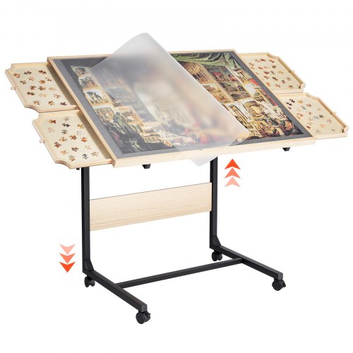 

VEVOR Tavolo da Puzzle Pieghevole 1500 Pezzi con Gambe, 4 Cassetti e Coperchio, Tavolo da Puzzle Regolabile in Legno con Ruote 865 x 635 mm per Adulti, Altezza Regolabile e 5 Angoli di Inclinazione