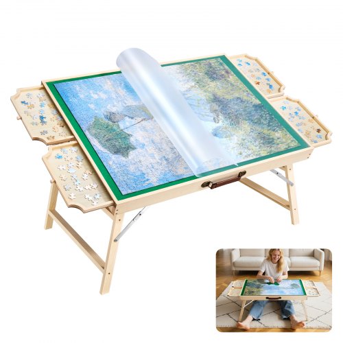 

VEVOR Tavolo da Puzzle da 1500 Pezzi con Gambe Pieghevoli, 4 Cassetti e Coperchio, Tavola di Legno Portatile 865 x 635 mm 6 Angoli di Inclinazione Regolabili, Staffa Regolabile, per Adulti