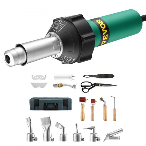 

VEVOR Saldatrice ad Aria Calda per Plastica, Pistola ad Aria Calda da 1600 W, Pistola Termica per Saldatura in Vinile TPO da 50°C - 600°C, Kit per Saldatura di Coperture in Plastica con 17 Accessori