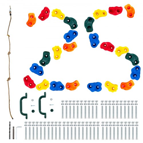 

VEVOR 25 Prese per Arrampicata su Roccia di Diverse Dimensioni, Rocce da Arrampicata di Multicolori per Bambini Adulti, con Corda Annodata, Maniglie e Accessori di Montaggio, per Interni ed Esterni